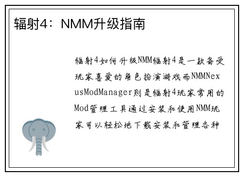 辐射4：NMM升级指南